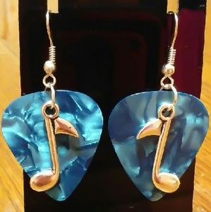 New Blue Guitar Pick Music Note Earrings